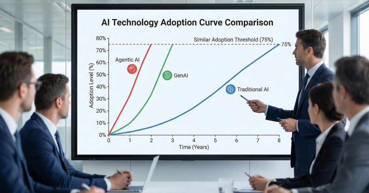 Adoption curve comparison chart showing Traditional AI