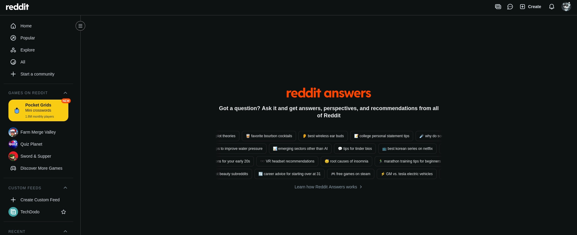 Reddit Answers interface showing AI-powered search feature available in India