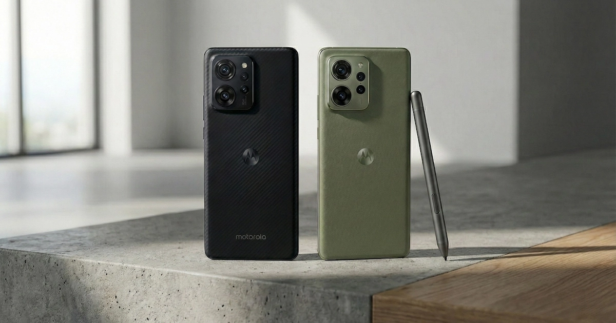 Motorola Signature smartphone with fabric back design and stylus accessory