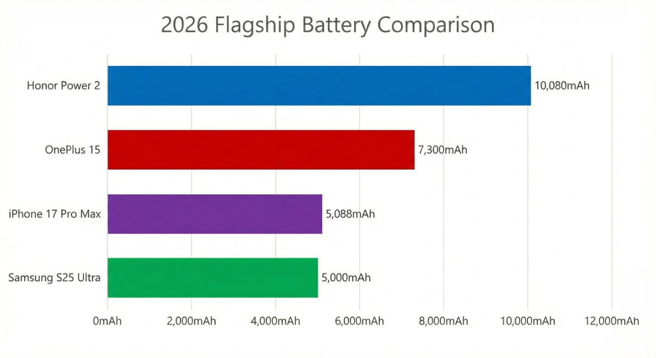 Honor Power 2 battery comparison vs OnePlus Samsung iPhone 2026