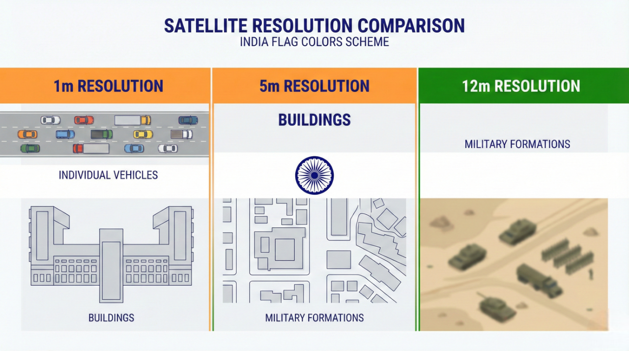 Satellite resolution comparison showing what India's spy satellites can detect