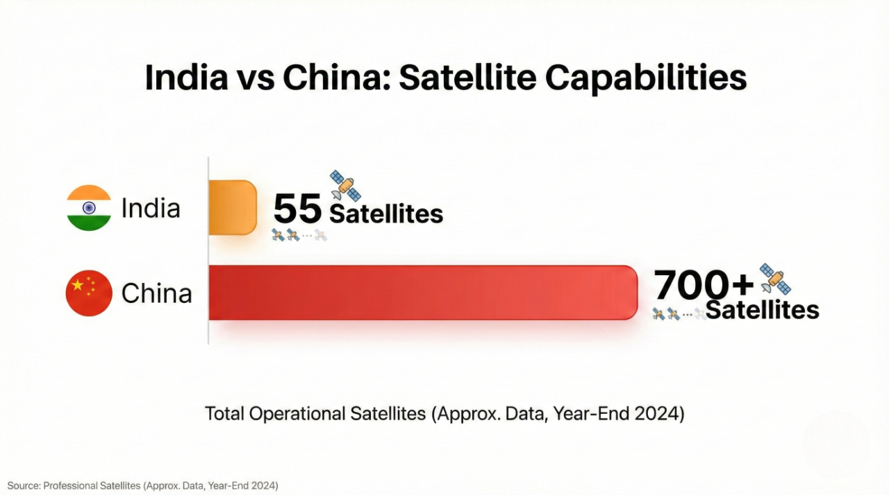 India vs China space capabilities comparison chart 2026